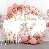 Lofaris Floral Pink Elephant Car Round Baby Shower Backdrop
